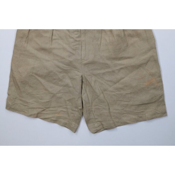 Vintage 90s Ralph Lauren Mens 32 Distressed Linen Above Knee Chino Shorts Beige - Picture 4 of 16